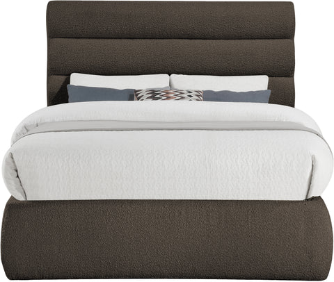 Amara Brown Boucle Fabric Upholstered Full Bed, 1 Piece (Style 3)