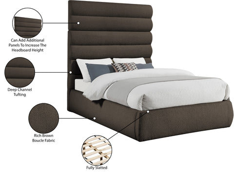 Amara Brown Boucle Fabric Upholstered King Bed, 1 Piece
