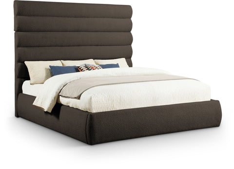Amara Brown Boucle Fabric Upholstered King Bed, 1 Piece