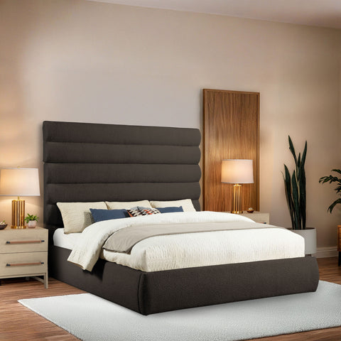 Amara Brown Boucle Fabric Upholstered King Bed, 1 Piece