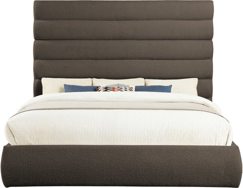 Amara Brown Boucle Fabric Upholstered King Bed, 1 Piece