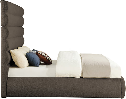Amara Brown Boucle Fabric Upholstered King Bed, 1 Piece