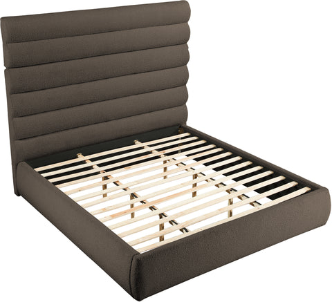 Amara Brown Boucle Fabric Upholstered King Bed, 1 Piece