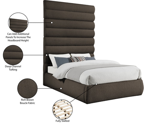 Amara Brown Boucle Fabric Upholstered King Bed, 1 Piece (Style 2)