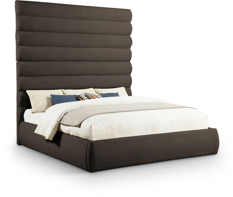 Amara Brown Boucle Fabric Upholstered King Bed, 1 Piece (Style 2)