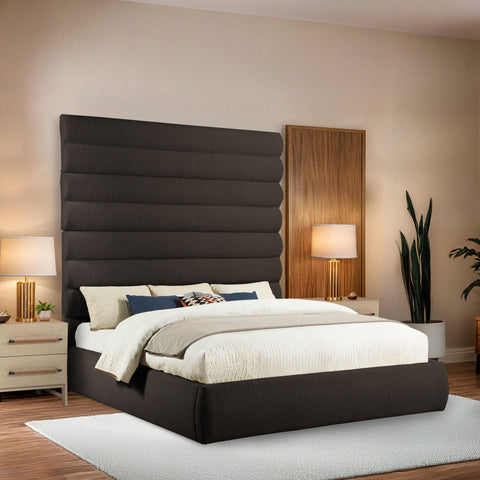 Amara Brown Boucle Fabric Upholstered King Bed, 1 Piece (Style 2)
