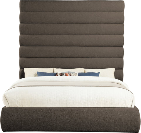 Amara Brown Boucle Fabric Upholstered King Bed, 1 Piece (Style 2)