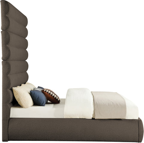 Amara Brown Boucle Fabric Upholstered King Bed, 1 Piece (Style 2)