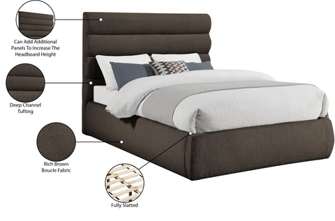 Amara Brown Boucle Fabric Upholstered King Bed, 1 Piece (Style 3)