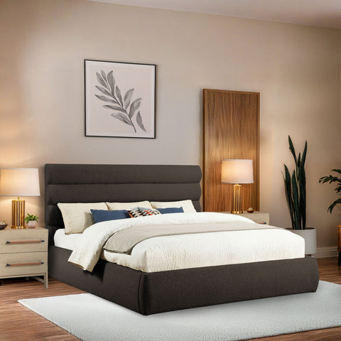 Amara Brown Boucle Fabric Upholstered King Bed, 1 Piece (Style 3)