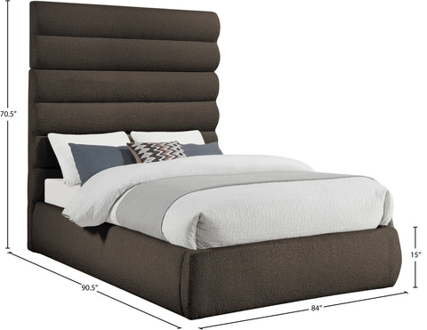 Amara Brown Boucle Fabric Upholstered Queen Bed, 1 Piece