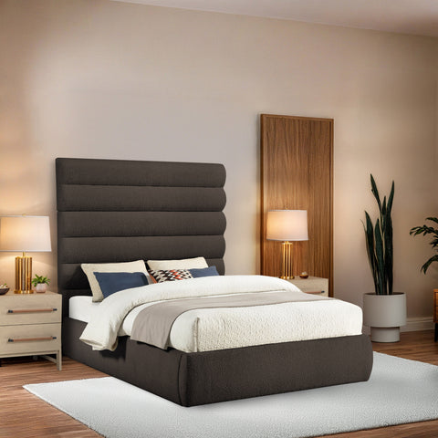Amara Brown Boucle Fabric Upholstered Queen Bed, 1 Piece