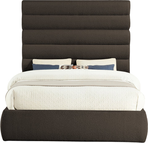 Amara Brown Boucle Fabric Upholstered Queen Bed, 1 Piece