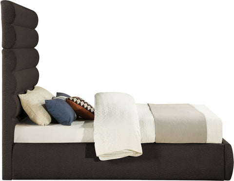 Amara Brown Boucle Fabric Upholstered Queen Bed, 1 Piece