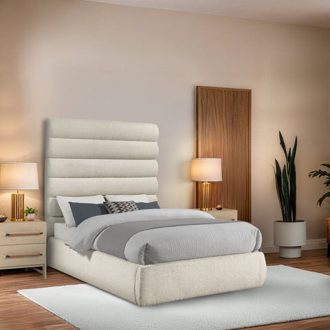 Amara Cream Boucle Fabric Upholstered Full Bed, 1 Piece