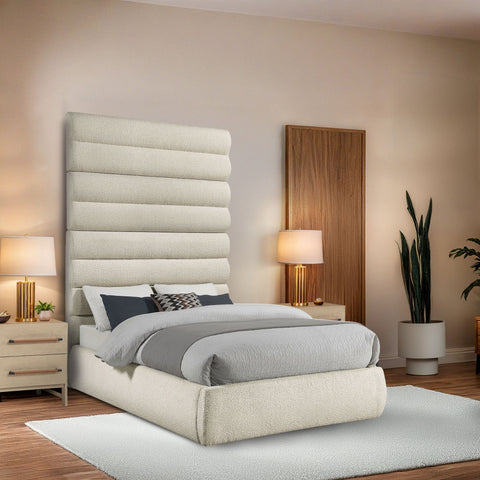 Amara Cream Boucle Fabric Upholstered Full Bed, 1 Piece (Style 2)