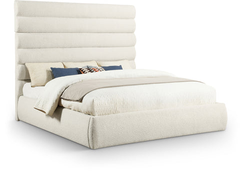 Amara Cream Boucle Fabric Upholstered King Bed, 1 Piece