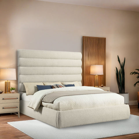 Amara Cream Boucle Fabric Upholstered King Bed, 1 Piece