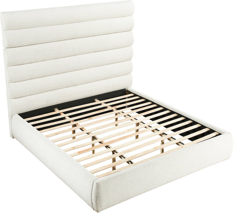 Amara Cream Boucle Fabric Upholstered King Bed, 1 Piece