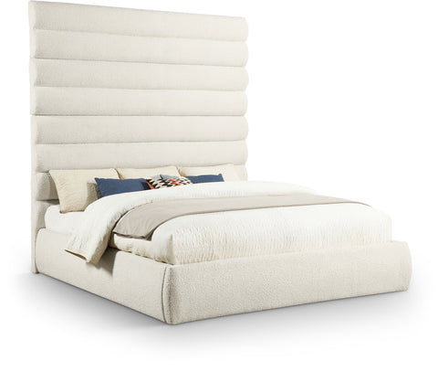 Amara Cream Boucle Fabric Upholstered King Bed, 1 Piece (Style 2)
