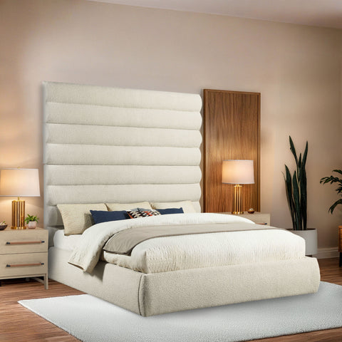 Amara Cream Boucle Fabric Upholstered King Bed, 1 Piece (Style 2)