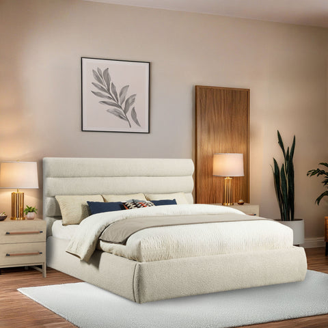 Amara Cream Boucle Fabric Upholstered King Bed, 1 Piece (Style 3)