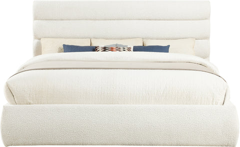 Amara Cream Boucle Fabric Upholstered King Bed, 1 Piece (Style 3)