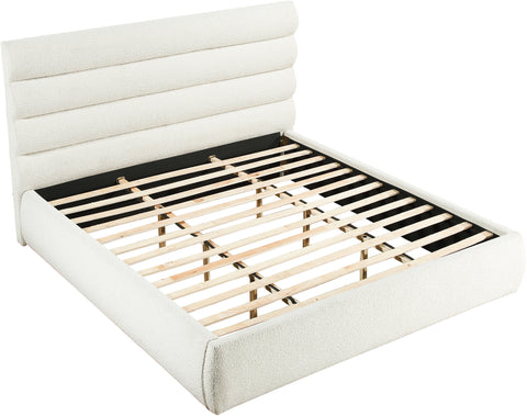 Amara Cream Boucle Fabric Upholstered King Bed, 1 Piece (Style 3)