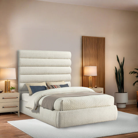 Amara Cream Boucle Fabric Upholstered Queen Bed, 1 Piece