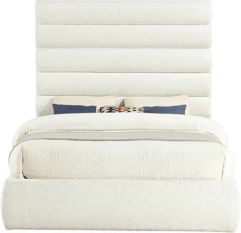 Amara Cream Boucle Fabric Upholstered Queen Bed, 1 Piece
