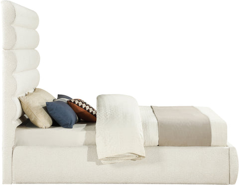 Amara Cream Boucle Fabric Upholstered Queen Bed, 1 Piece