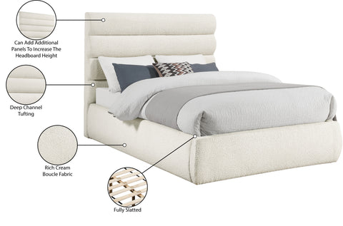 Amara Cream Boucle Fabric Upholstered Queen Bed, 1 Piece (Style 3)