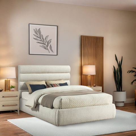 Amara Cream Boucle Fabric Upholstered Queen Bed, 1 Piece (Style 3)