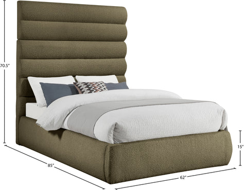 Amara Olive Boucle Fabric Upholstered Full Bed, 1 Piece