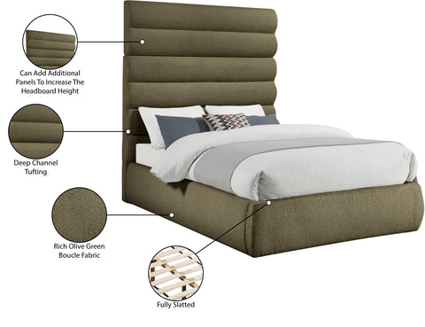 Amara Olive Boucle Fabric Upholstered Full Bed, 1 Piece
