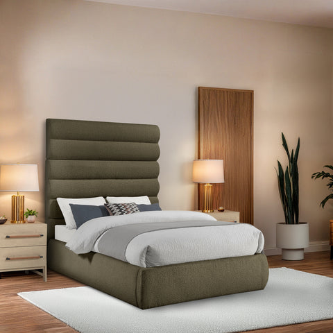 Amara Olive Boucle Fabric Upholstered Full Bed, 1 Piece