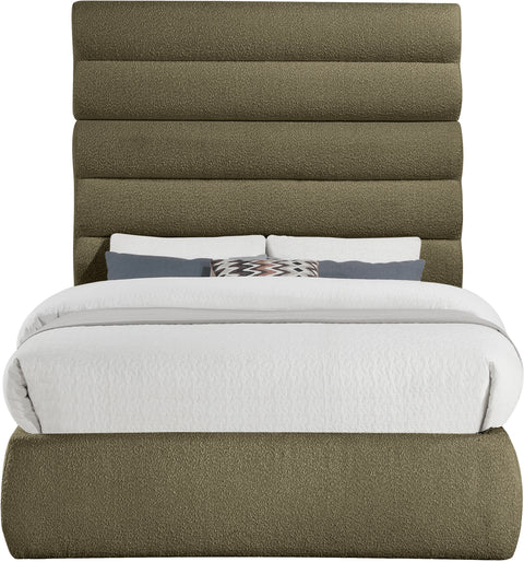 Amara Olive Boucle Fabric Upholstered Full Bed, 1 Piece