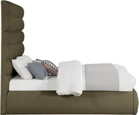 Amara Olive Boucle Fabric Upholstered Full Bed, 1 Piece
