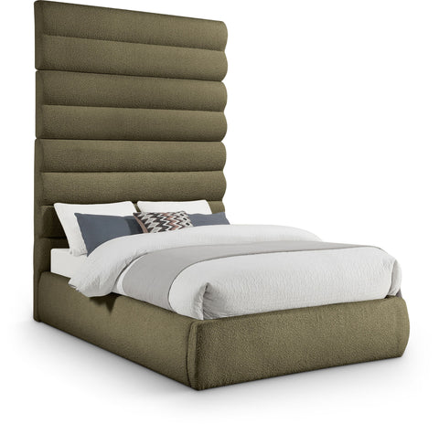Amara Olive Boucle Fabric Upholstered Full Bed, 1 Piece (Style 2)