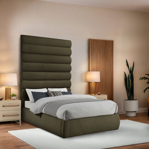 Amara Olive Boucle Fabric Upholstered Full Bed, 1 Piece (Style 2)