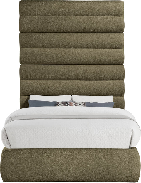 Amara Olive Boucle Fabric Upholstered Full Bed, 1 Piece (Style 2)