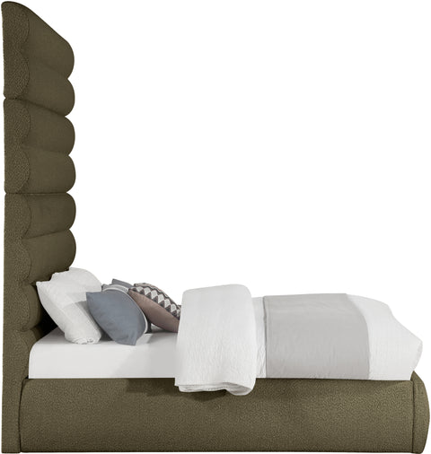 Amara Olive Boucle Fabric Upholstered Full Bed, 1 Piece (Style 2)