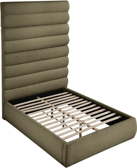 Amara Olive Boucle Fabric Upholstered Full Bed, 1 Piece (Style 2)