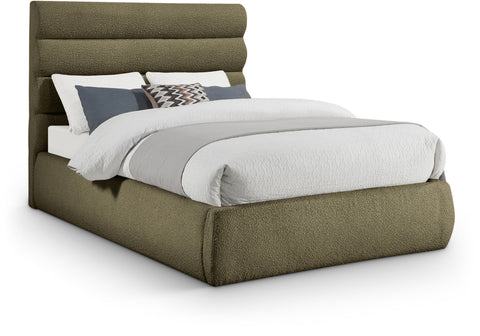 Amara Olive Boucle Fabric Upholstered Full Bed, 1 Piece (Style 3)