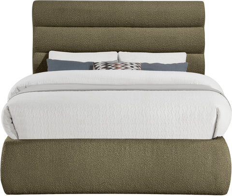 Amara Olive Boucle Fabric Upholstered Full Bed, 1 Piece (Style 3)
