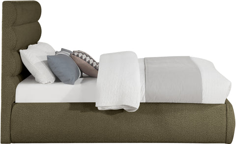 Amara Olive Boucle Fabric Upholstered Full Bed, 1 Piece (Style 3)