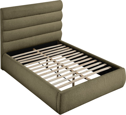 Amara Olive Boucle Fabric Upholstered Full Bed, 1 Piece (Style 3)