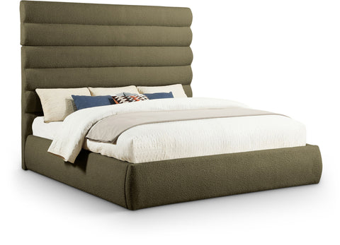 Amara Olive Boucle Fabric Upholstered King Bed, 1 Piece