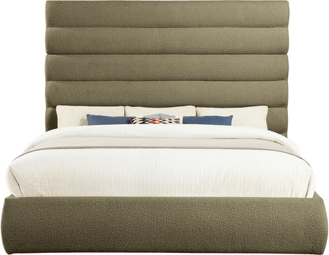 Amara Olive Boucle Fabric Upholstered King Bed, 1 Piece