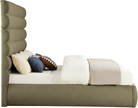 Amara Olive Boucle Fabric Upholstered King Bed, 1 Piece